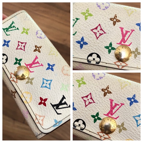 Louis Vuitton AUTHENTIC Multicolore Murakami White Monogram 4 Ring Hook Key Case - Picture 4 of 16
